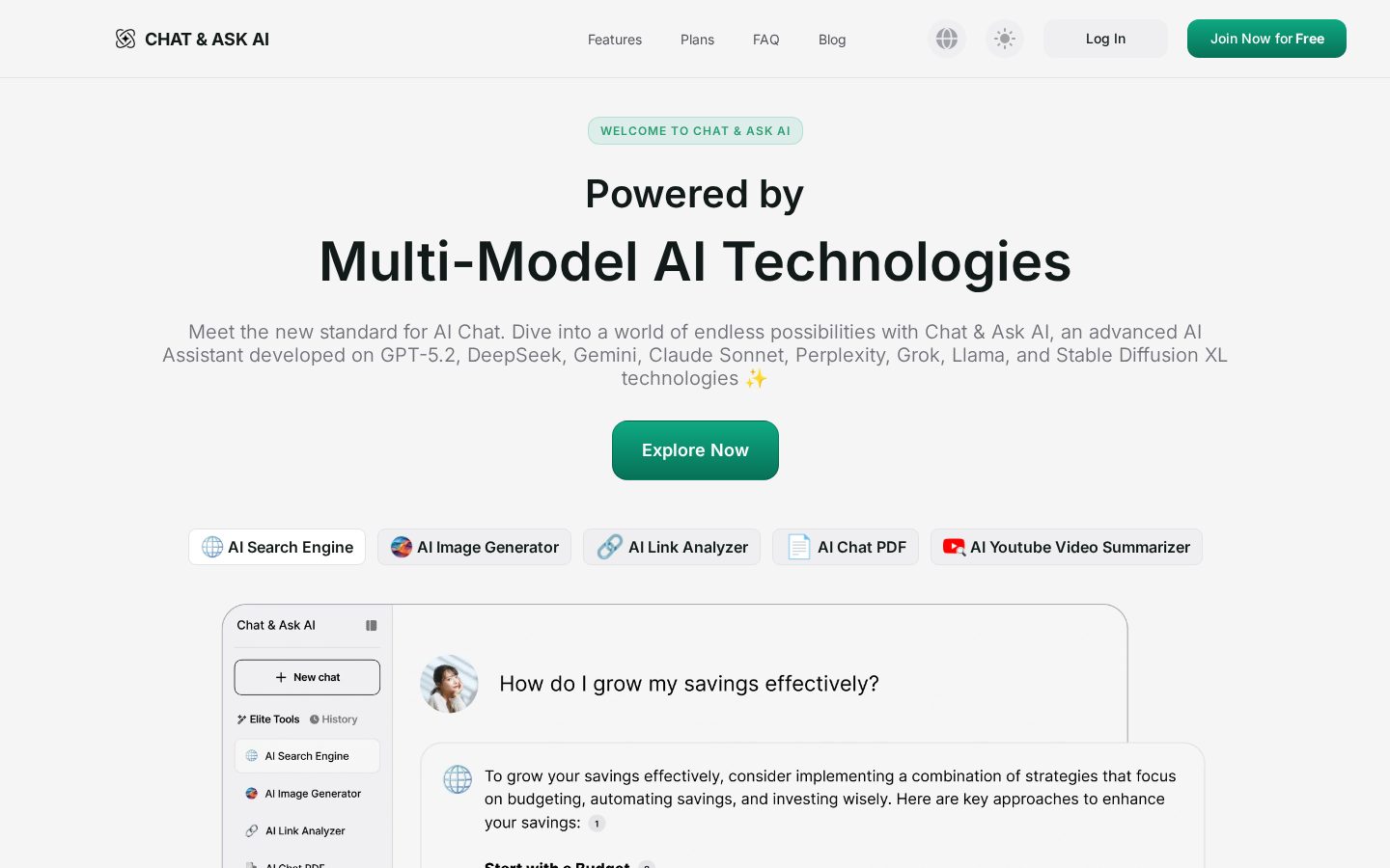 AskAI: Chat Now Homepage