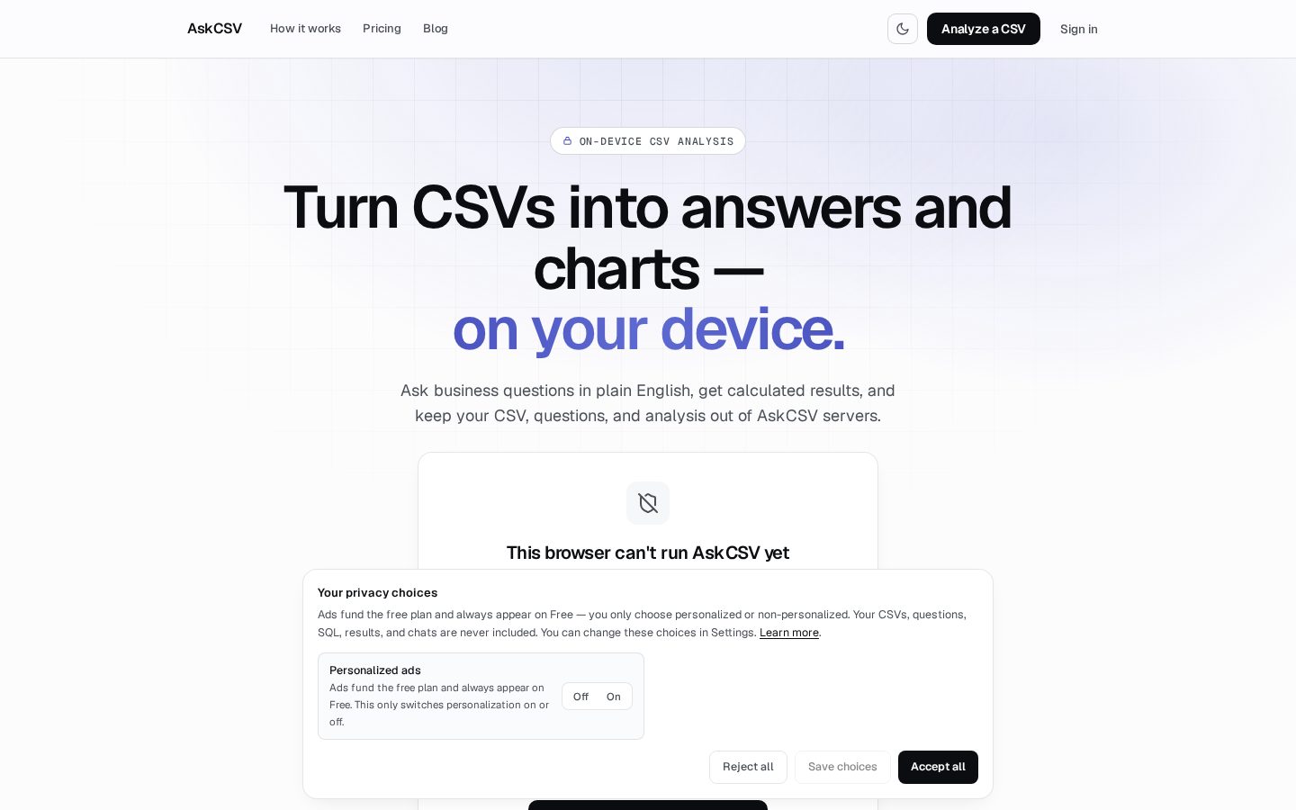 AskCSV Homepage