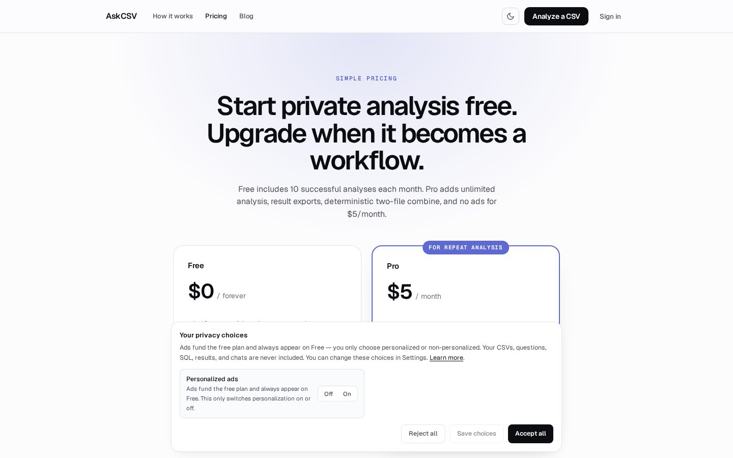 AskCSV Pricing