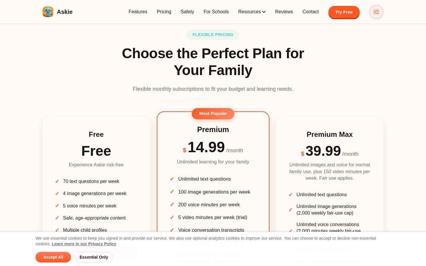 Askie - AI for kids Pricing