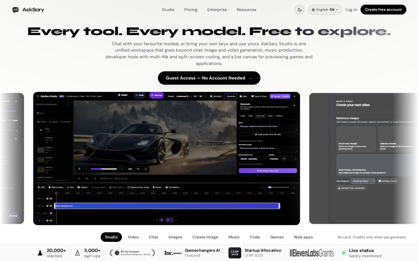 AskSary AI Chat, Image & Video Homepage