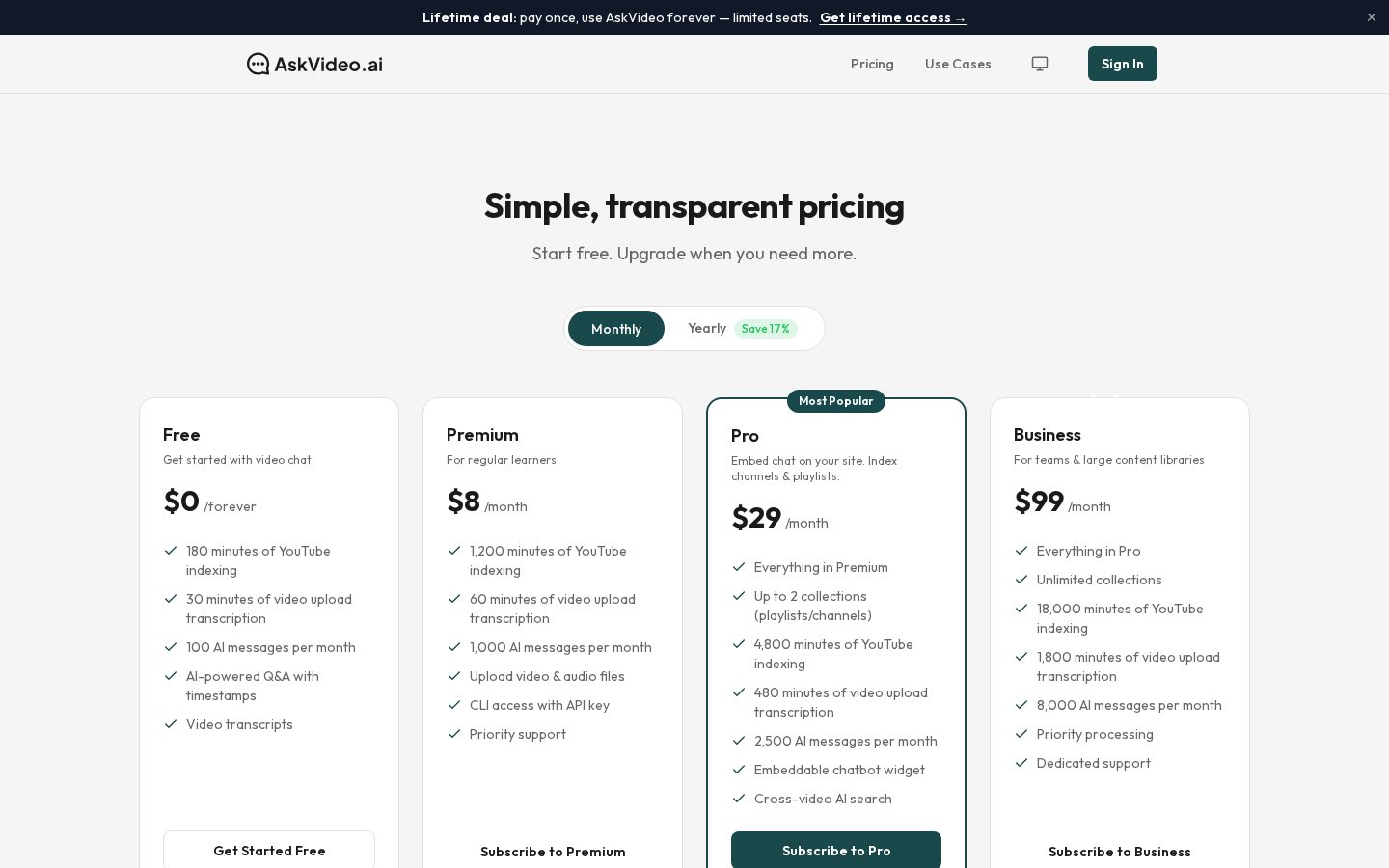 AskVideo.ai Pricing