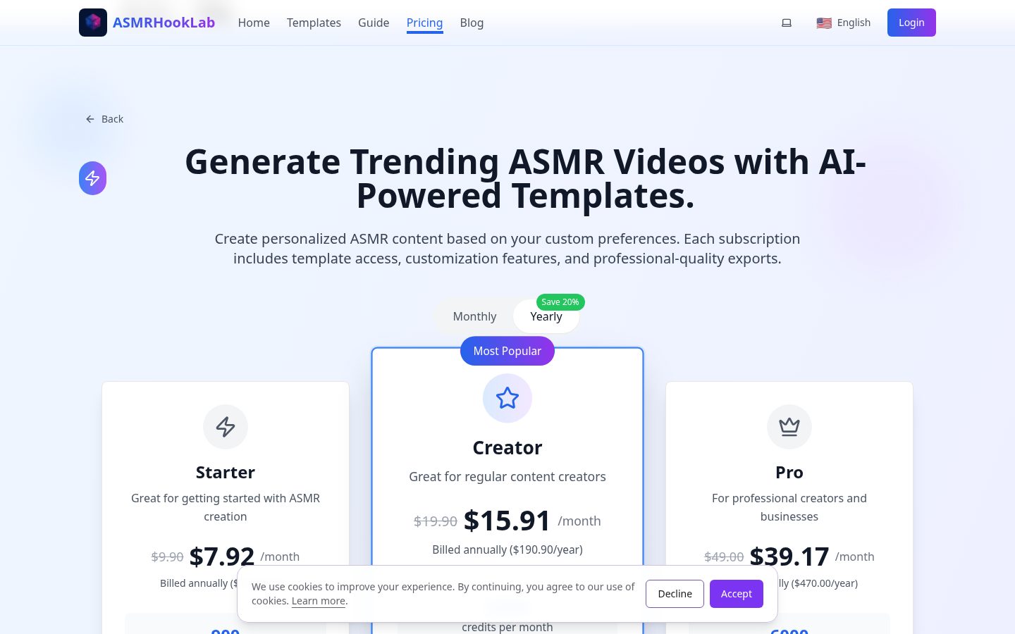 ASMRHookLab Pricing