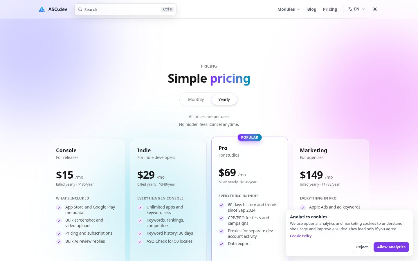 ASO.dev Pricing