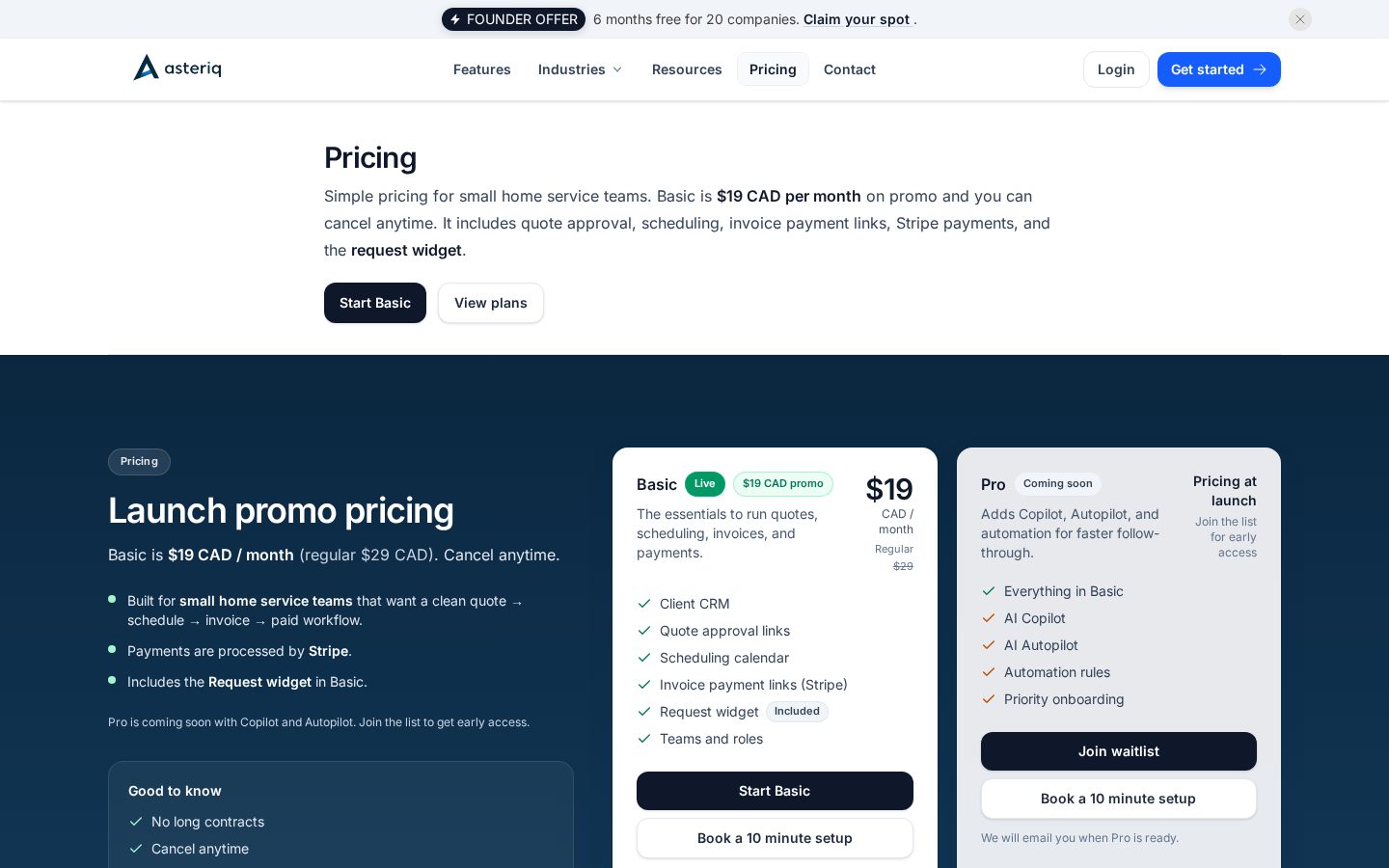 Asteriq AI-native Service CRM Pricing
