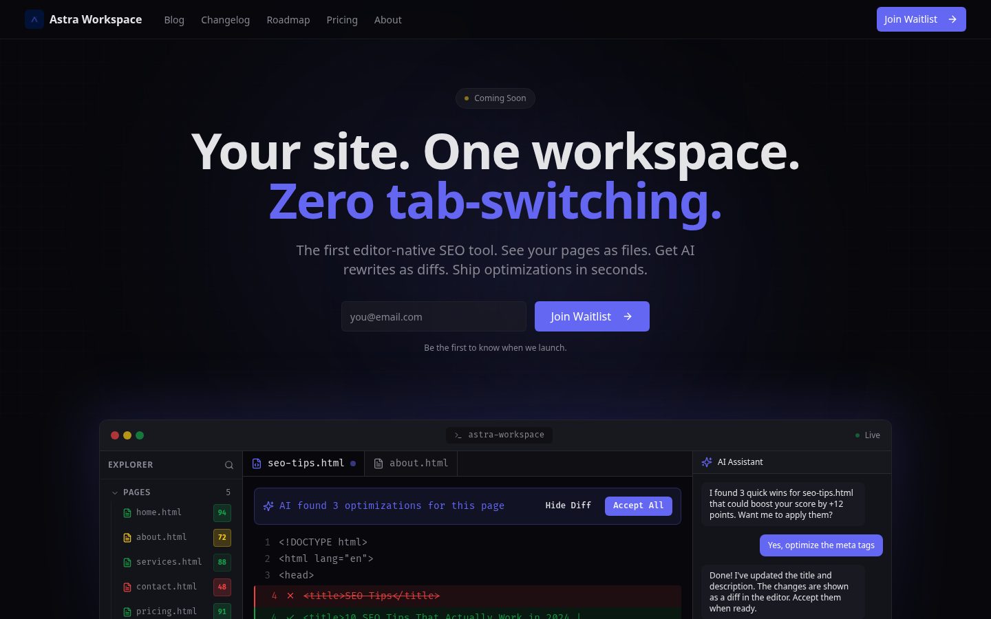 Astra Workspace Homepage