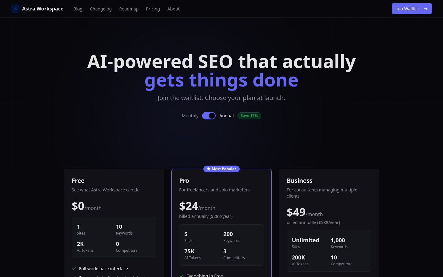 Astra Workspace Pricing