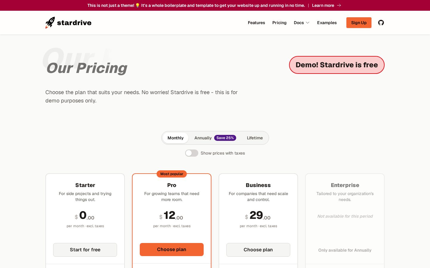 Astro Stardrive Boilerplate Pricing