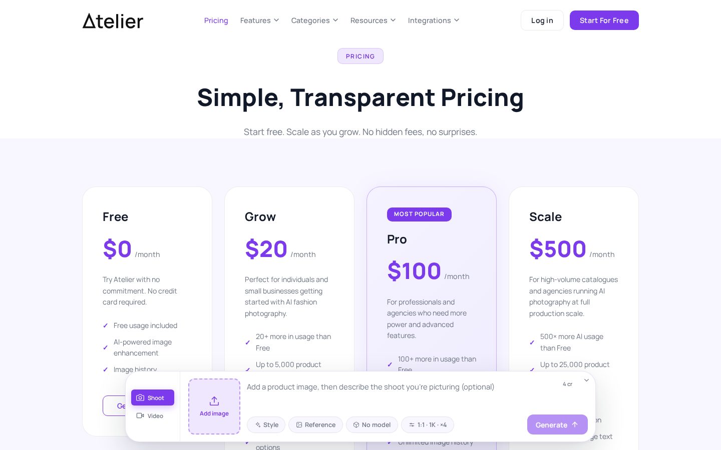 Atelier Pricing