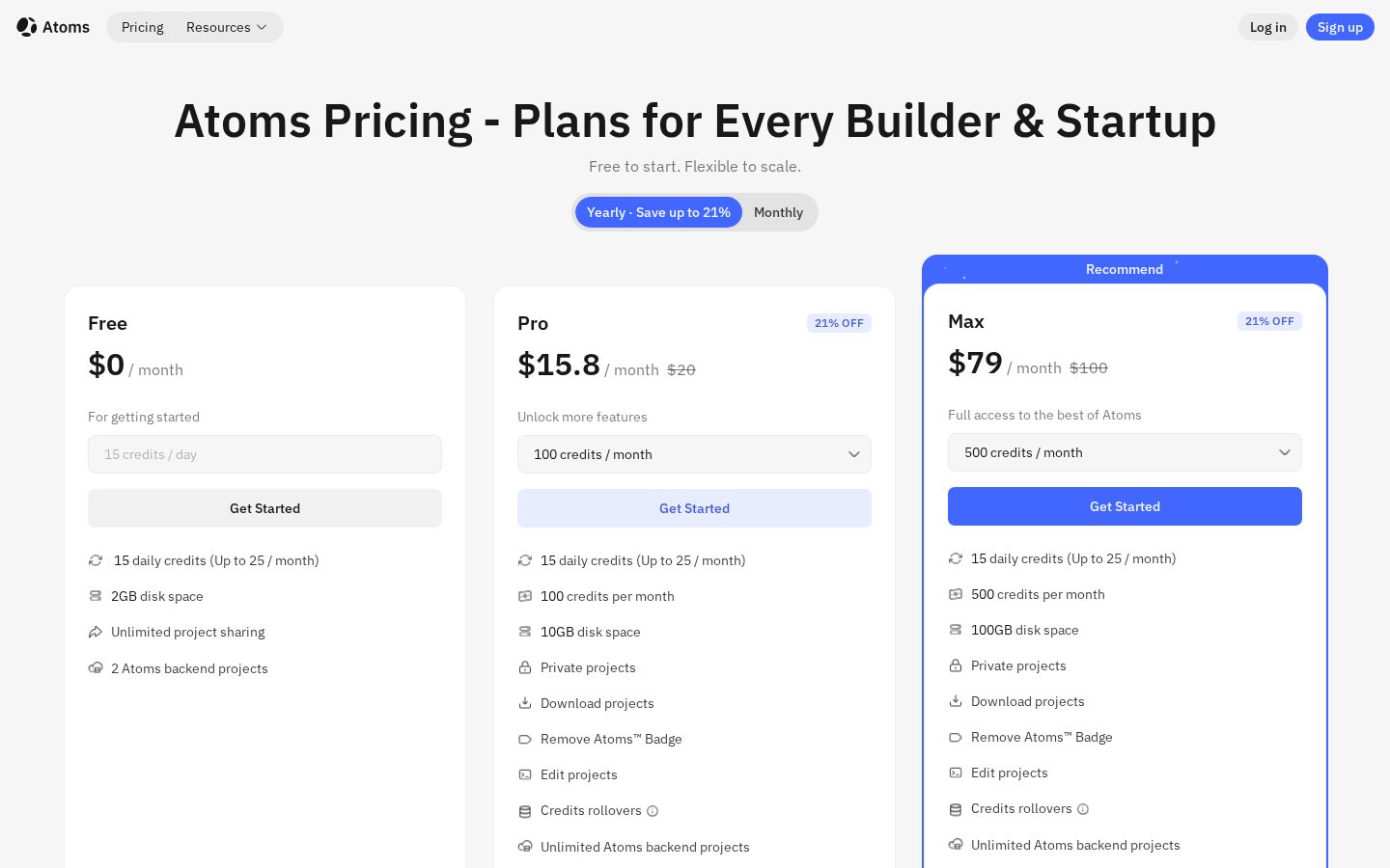 Atoms Pricing