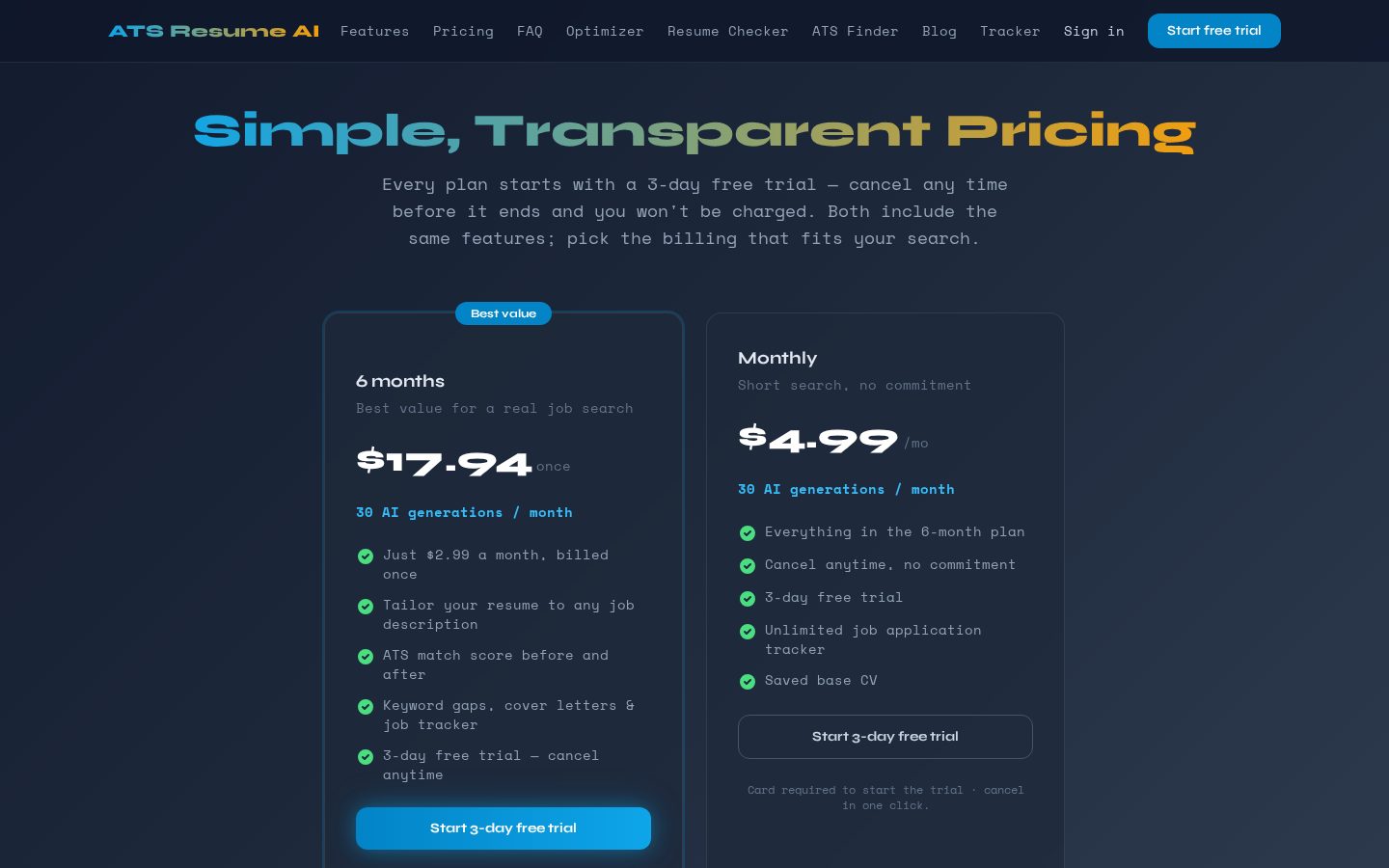 ATS Resume AI Pricing