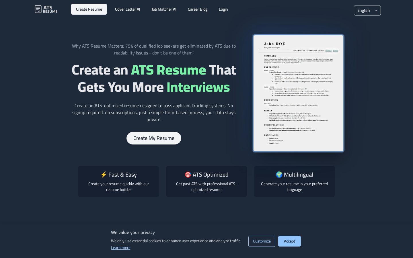 ATS Resume Homepage