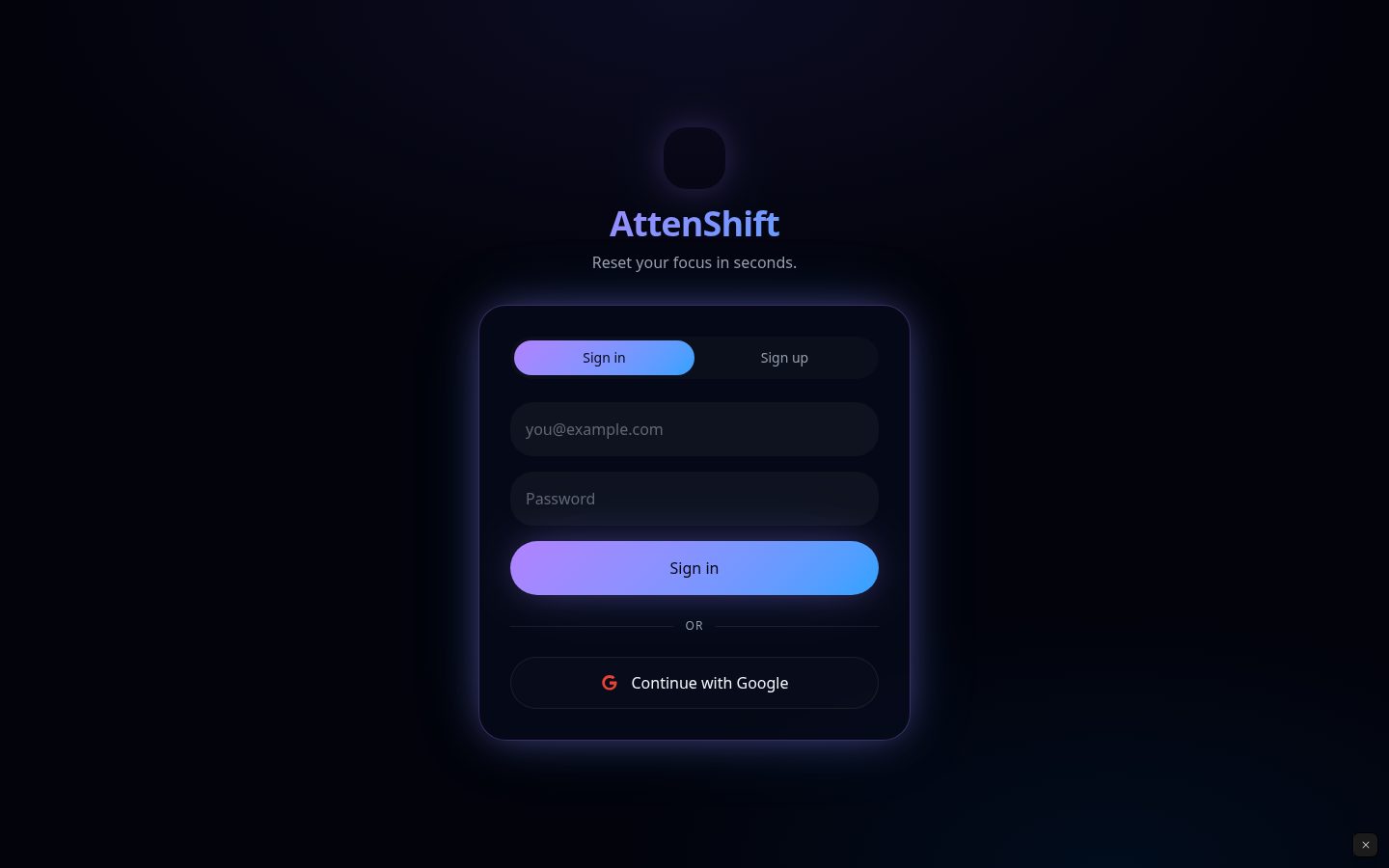 Attenshift Homepage