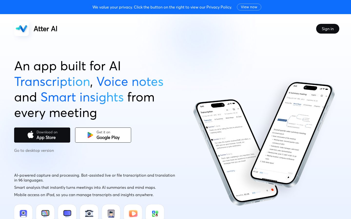 Atter AI Homepage