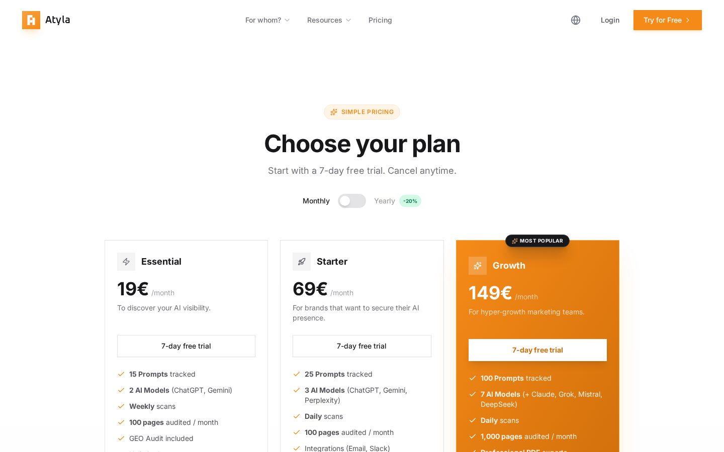 Atyla Pricing