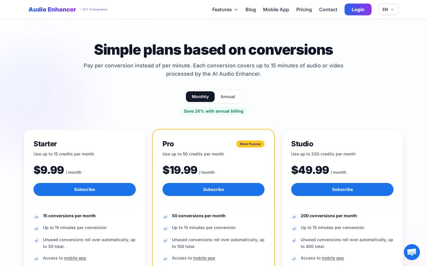 Audio Enhancer Pricing