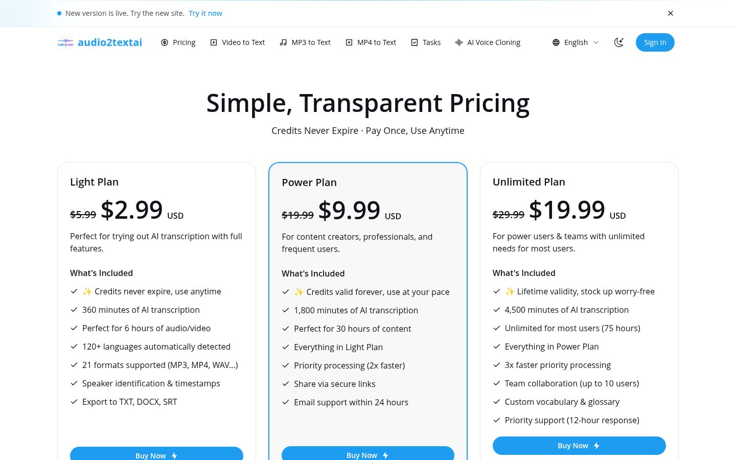 Audio to Text AI Converter Pricing