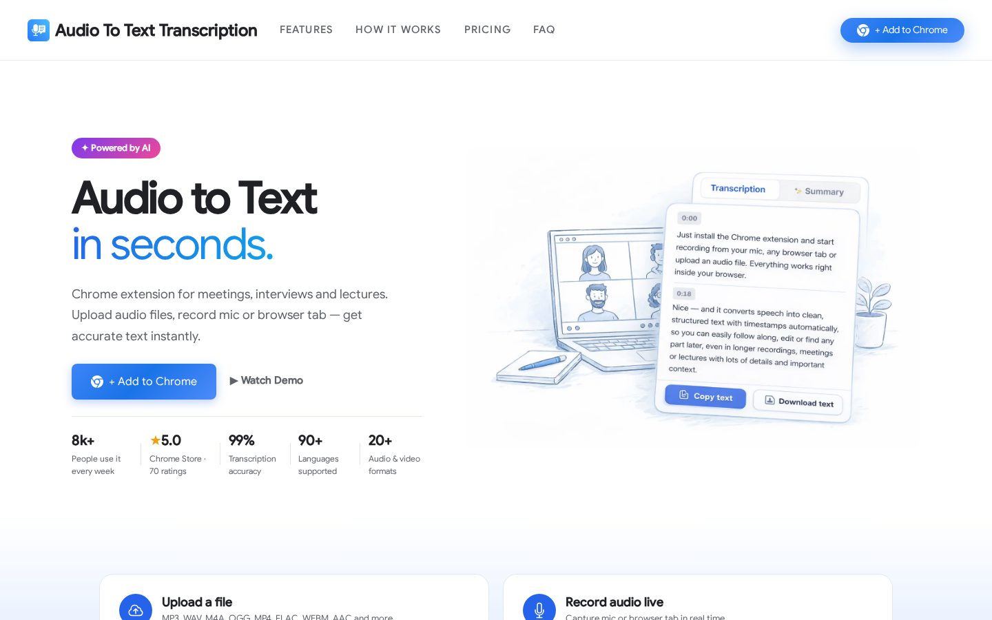 Audio To Text Transcription Homepage