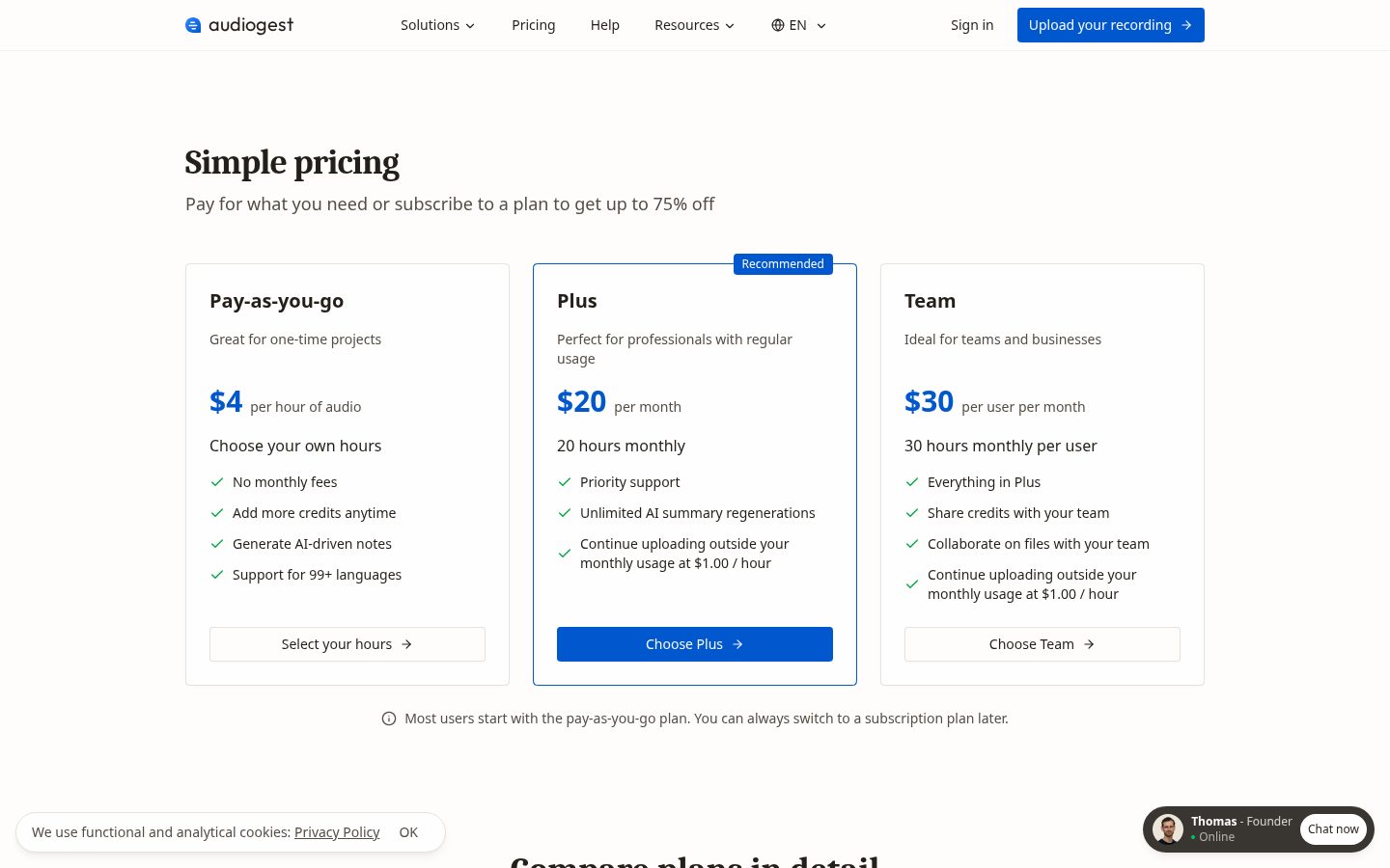 Audiogest Pricing
