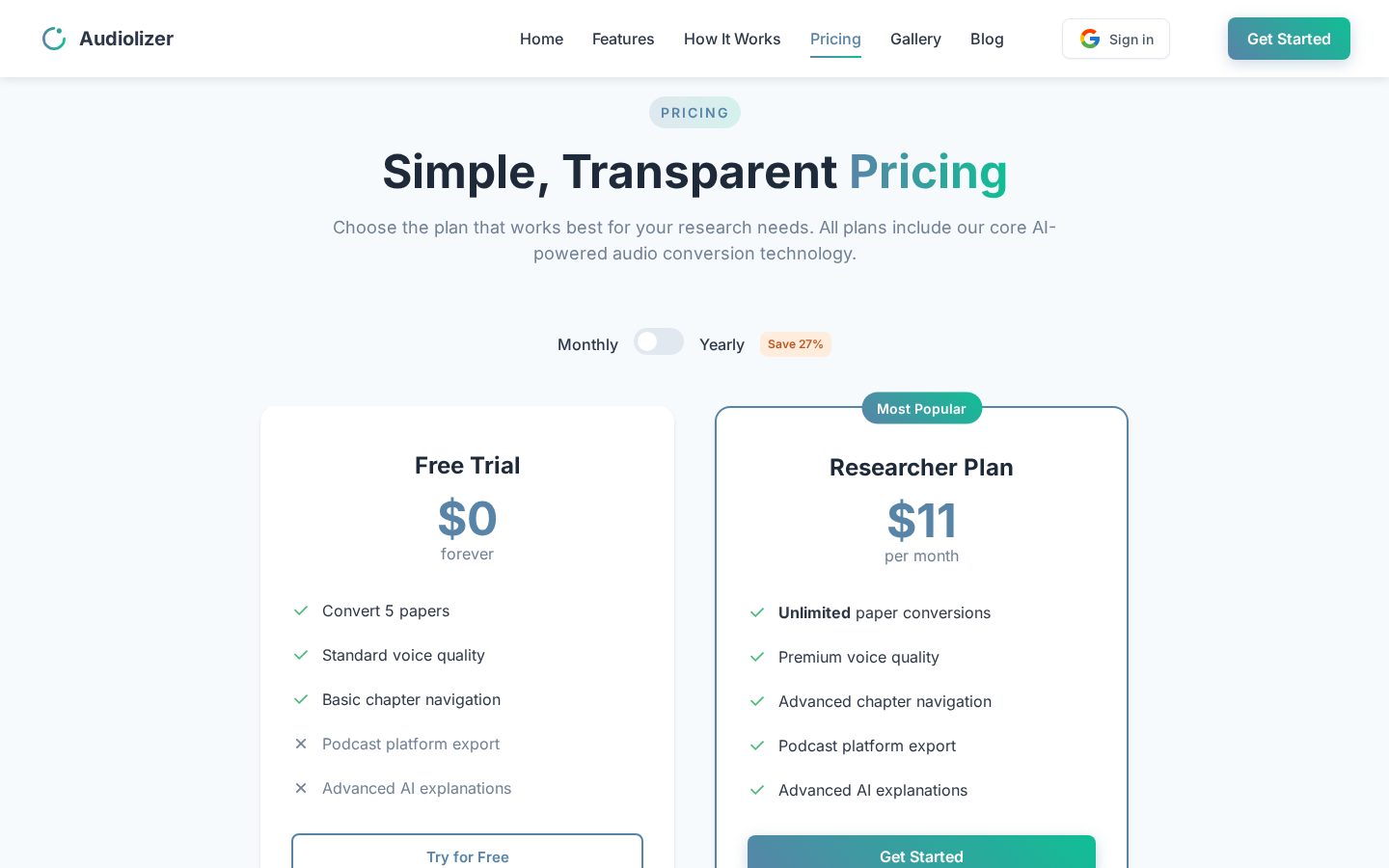 Audiolizer Pricing