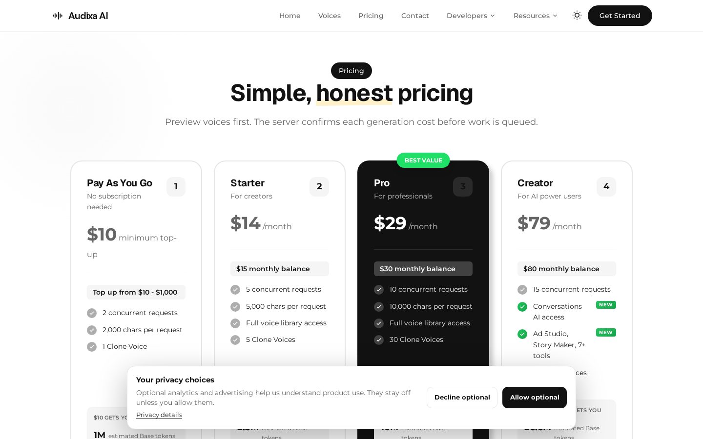 Audixa AI Pricing