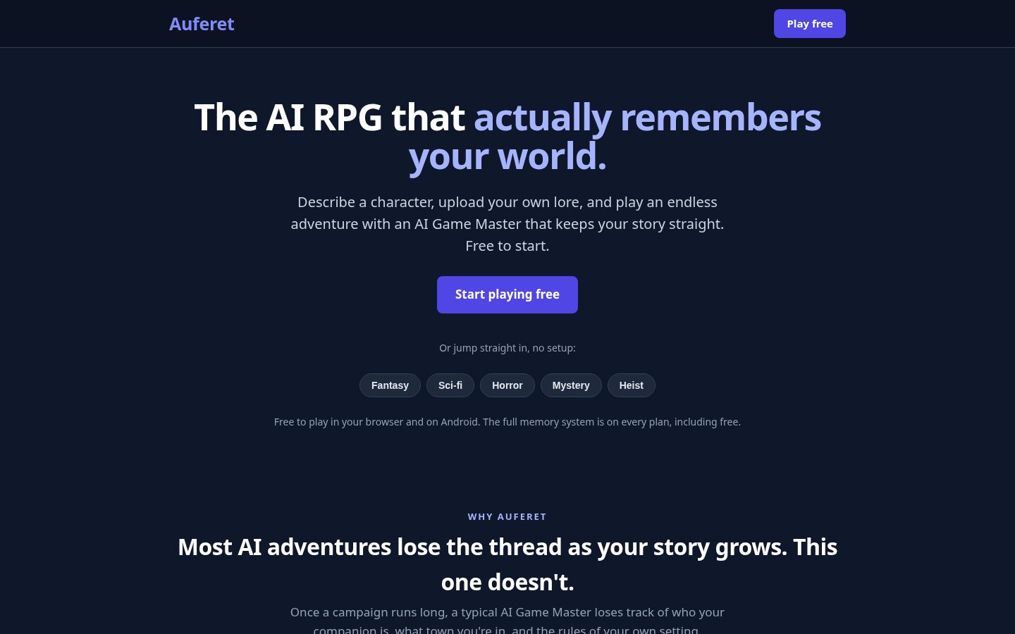 Auferet Homepage
