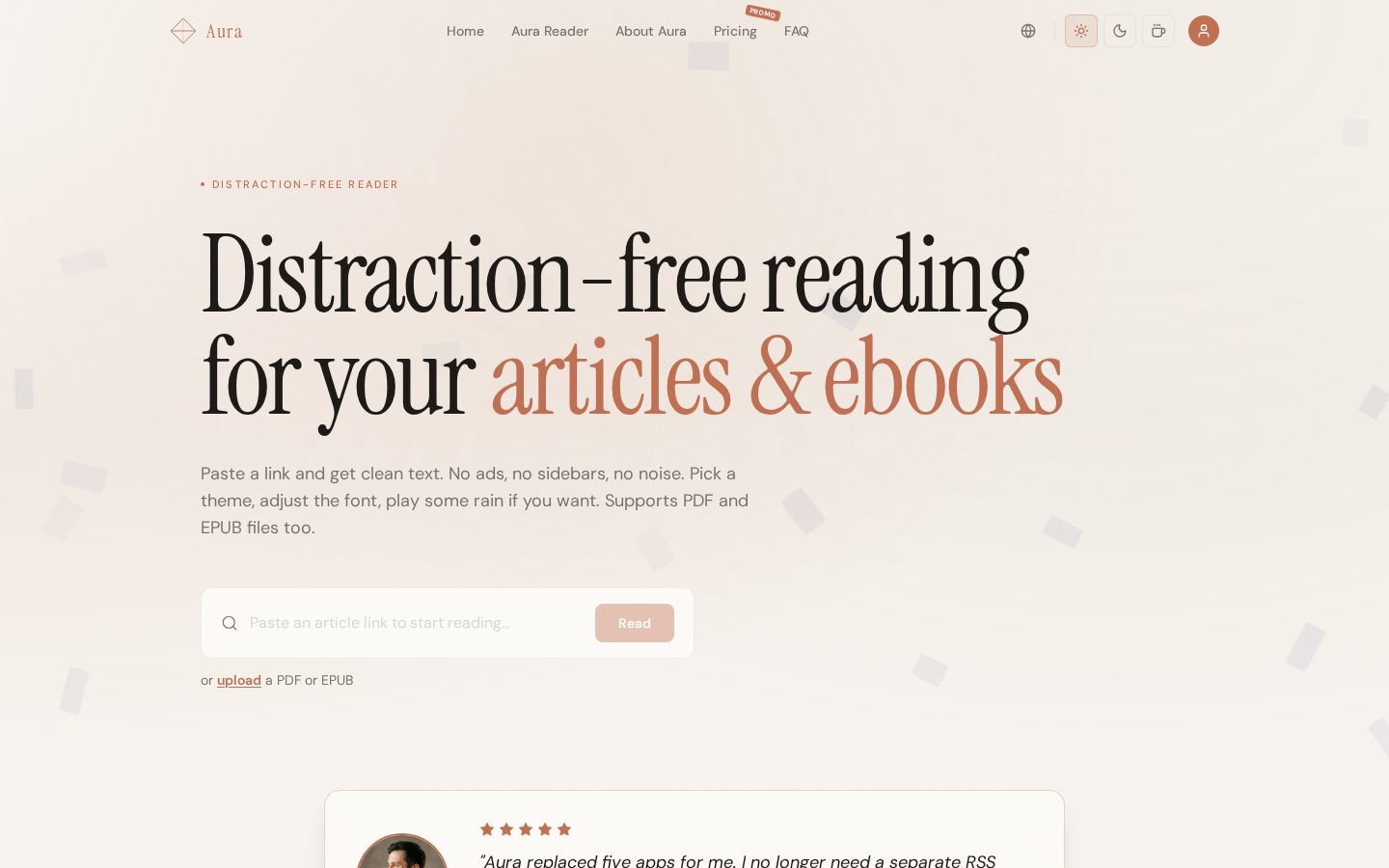 Aura Reader Homepage