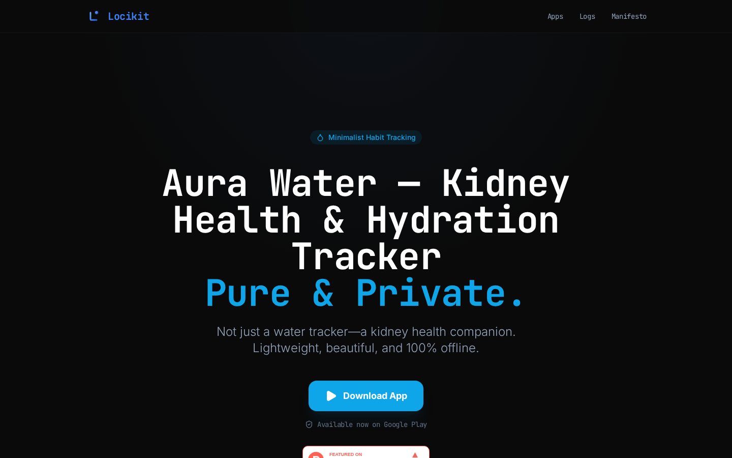 Aura Water: Private Hydration Homepage