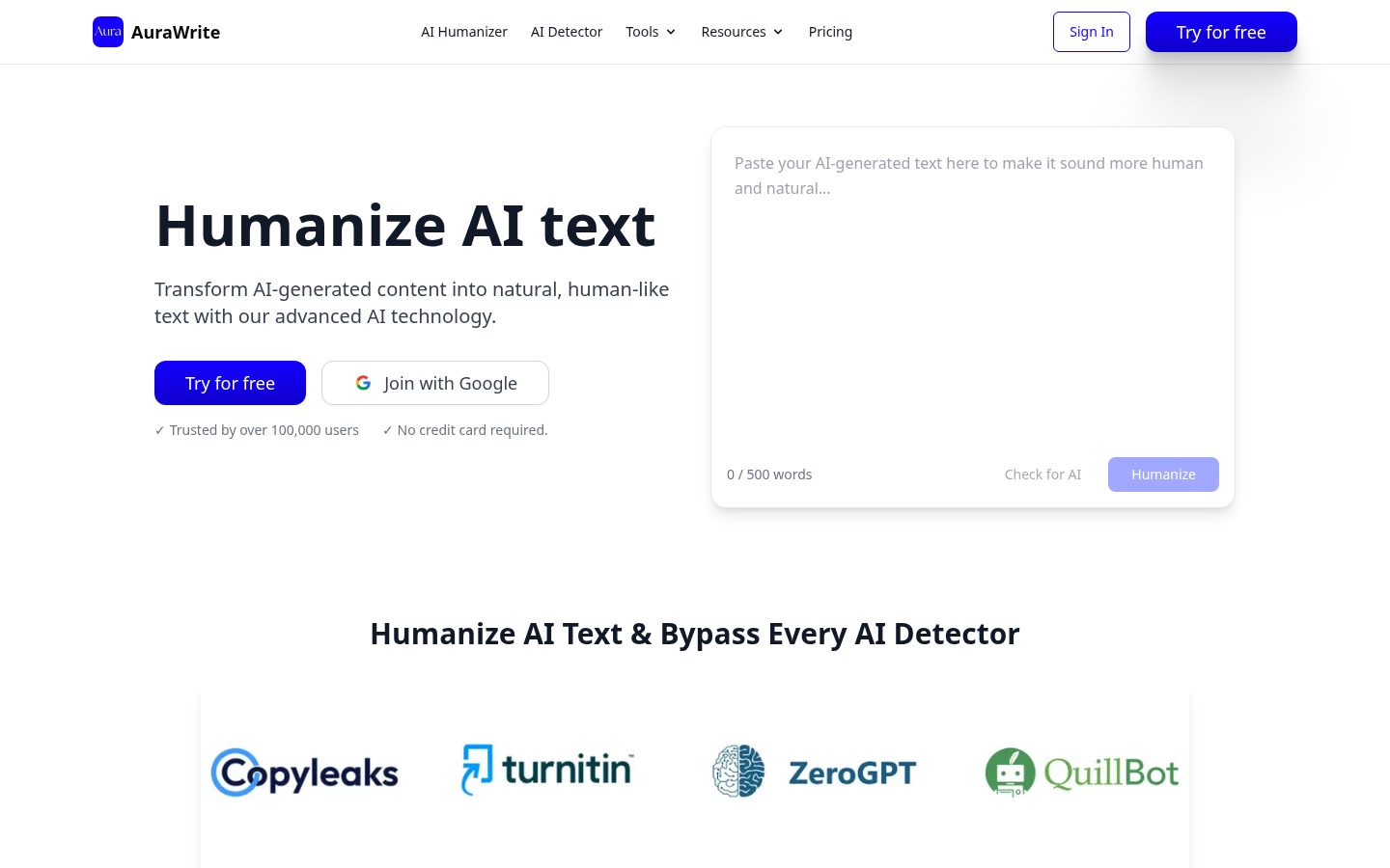 AuraWrite AI Homepage