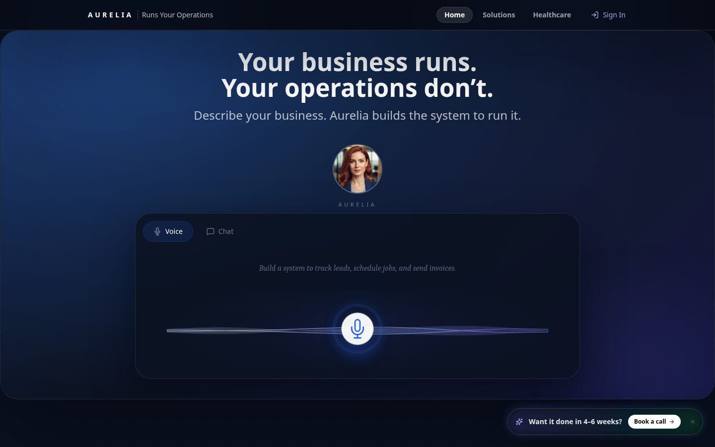 Aurelia Your AI Co-Founder Homepage