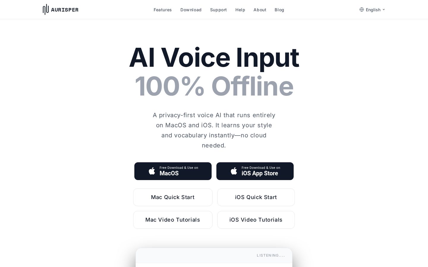 Aurisper Offline AI Voice Input Homepage