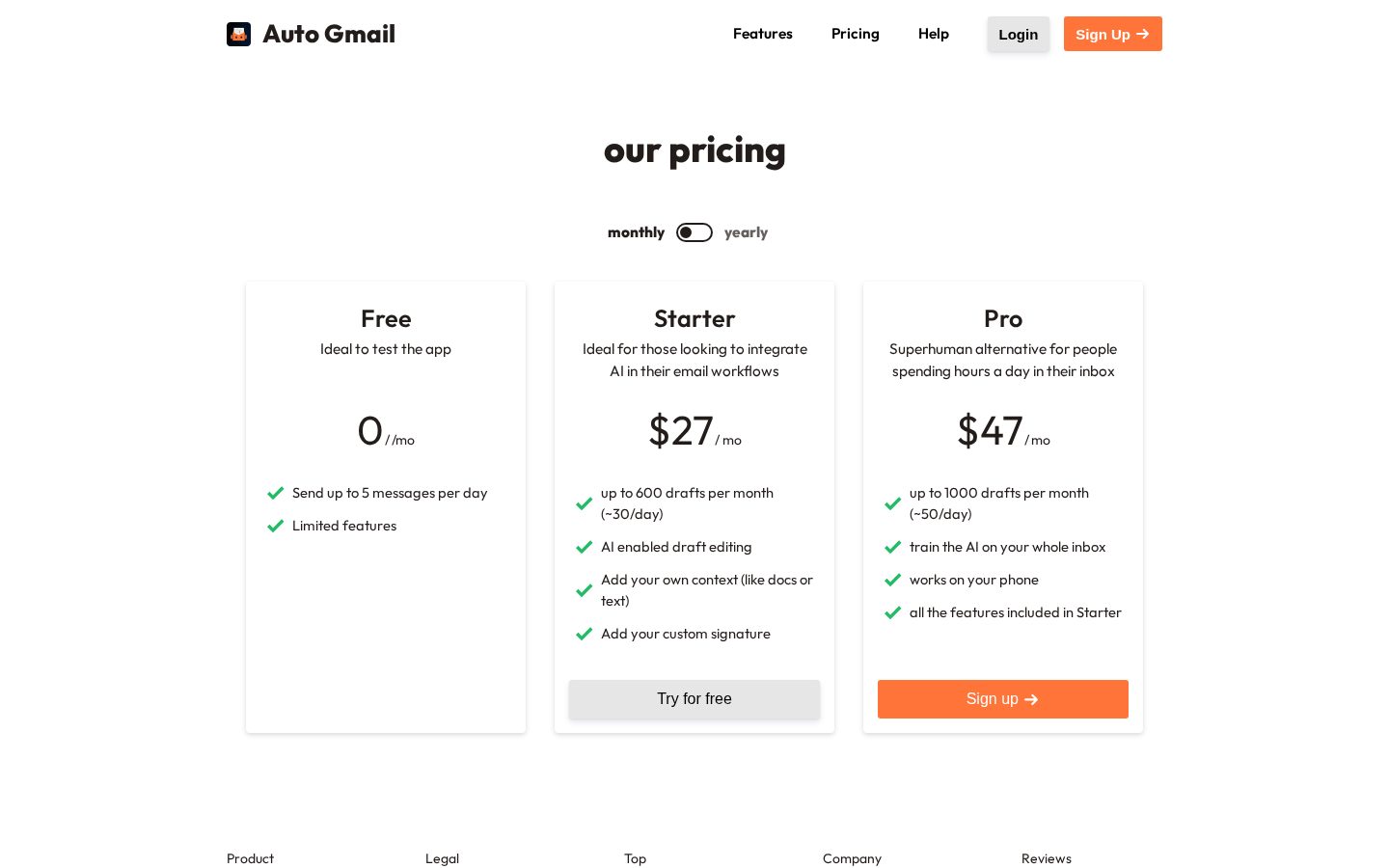 Auto Gmail Pricing
