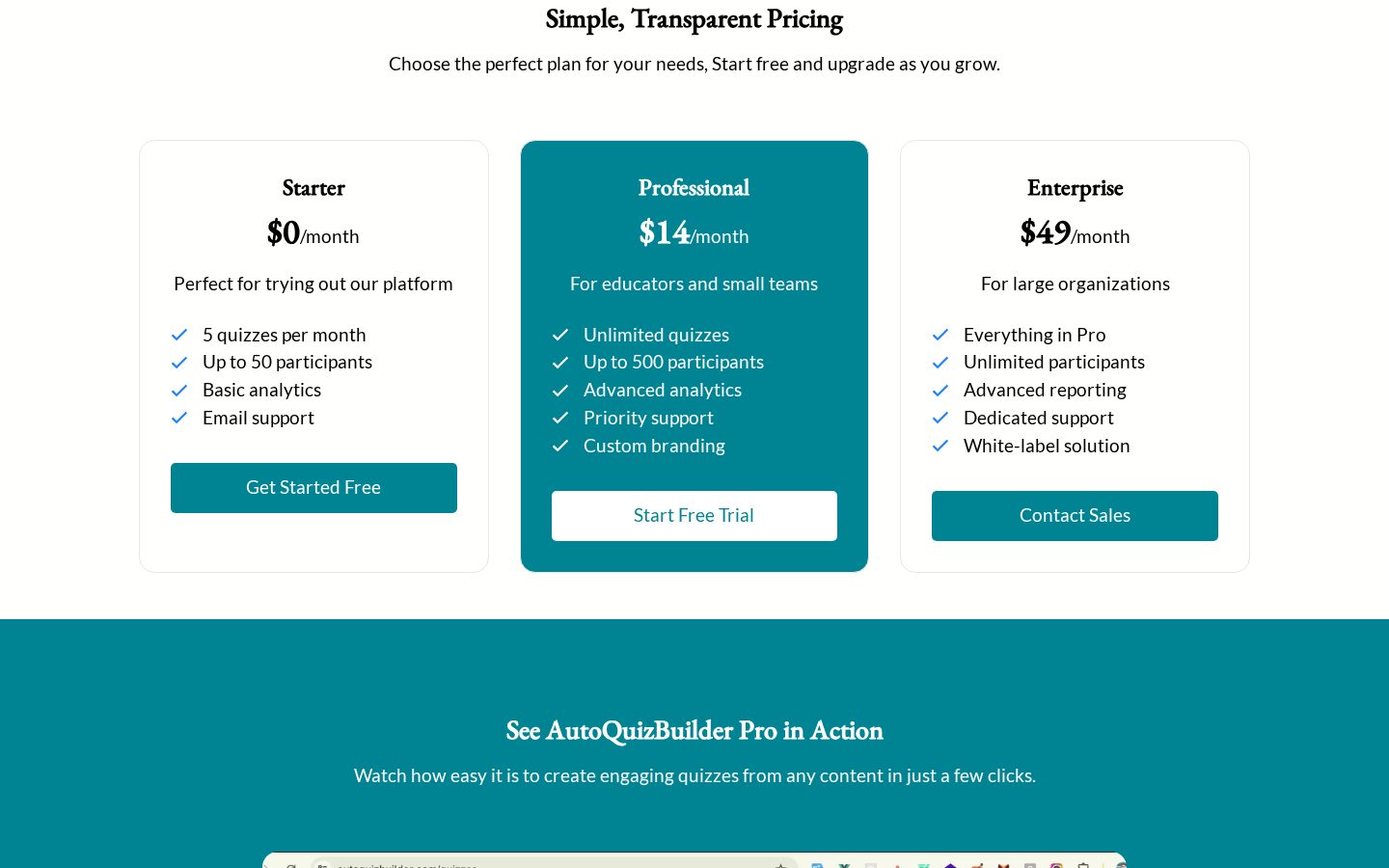 Auto Quiz Builder Pricing