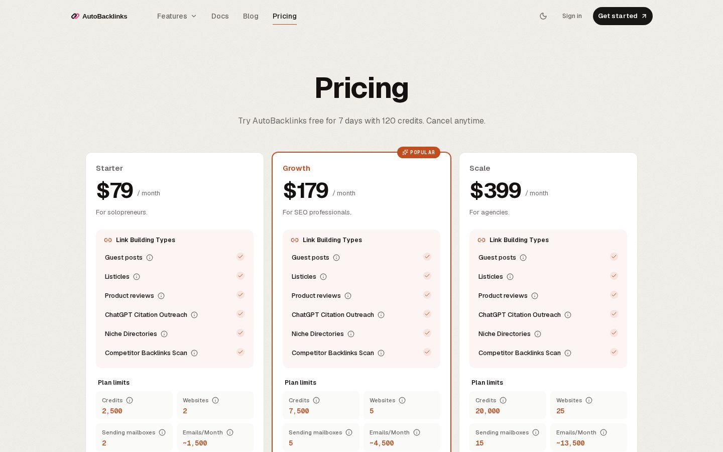AutoBacklinks Pricing