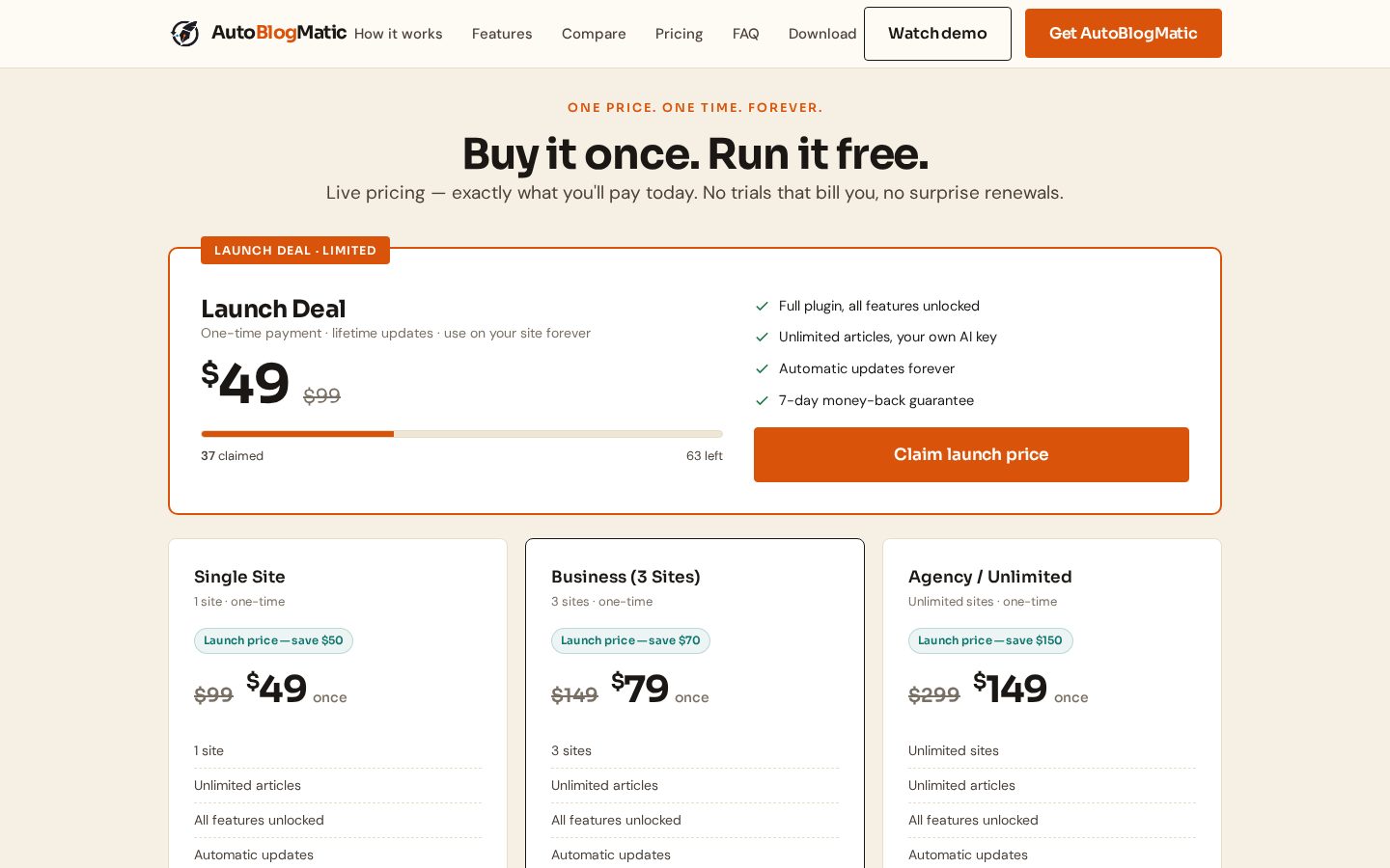 AutoBlogMatic Pricing