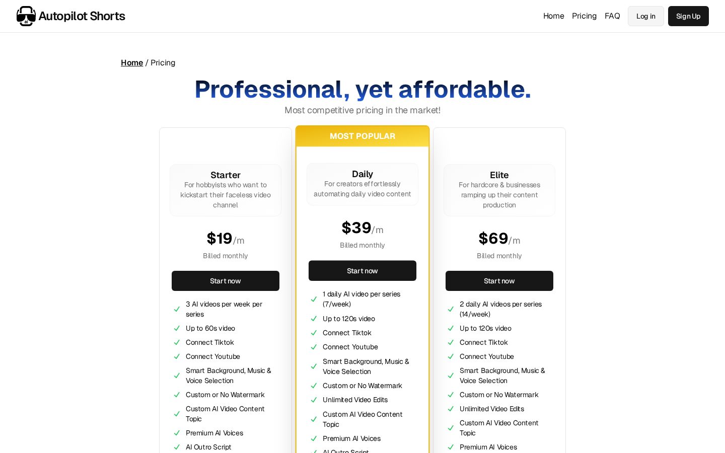 Autopilot Shorts Pricing