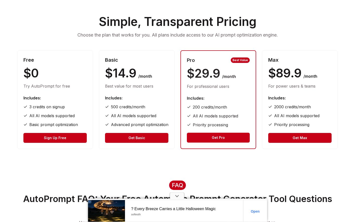 autoprompt Pricing