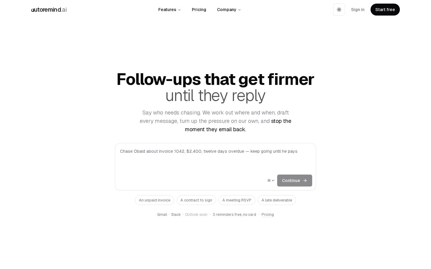 autoremind.ai Homepage