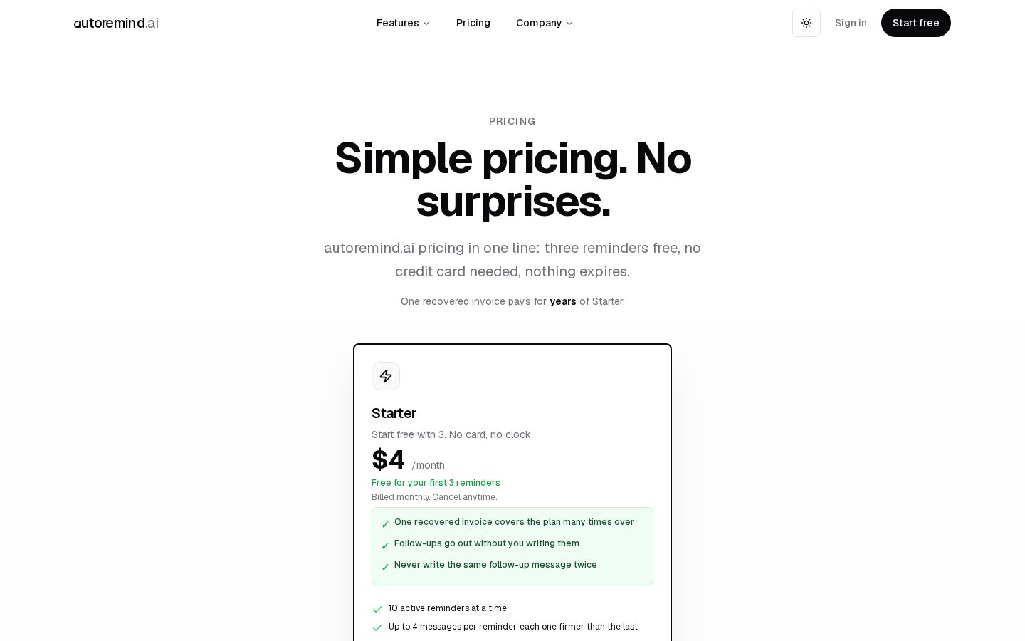 autoremind.ai Pricing