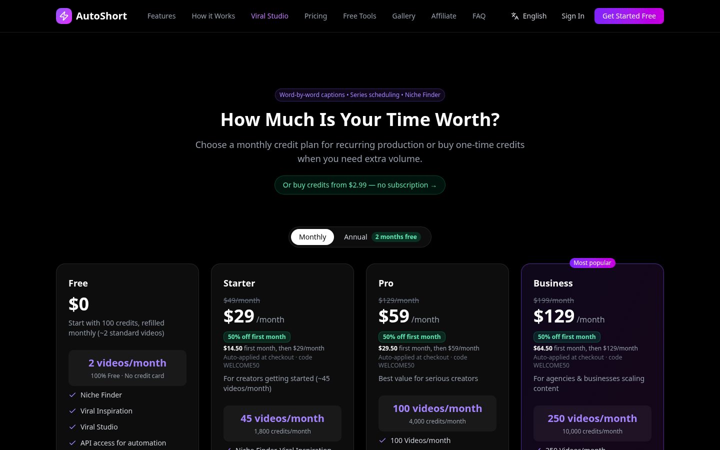 AutoShort Pricing