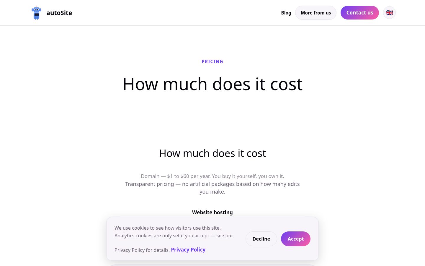 autoSite Pricing