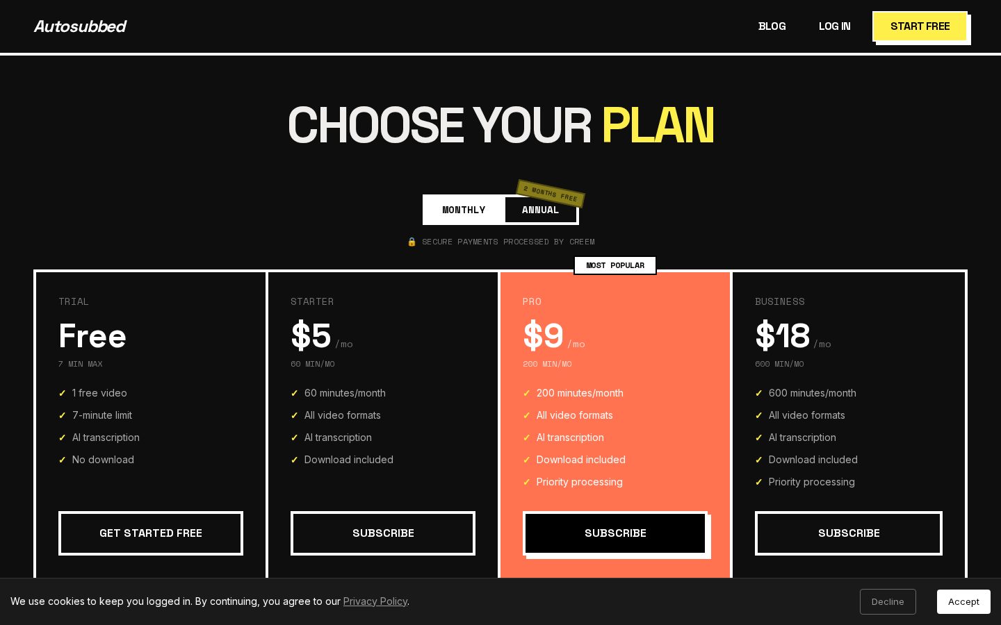 Autosubbed Pricing