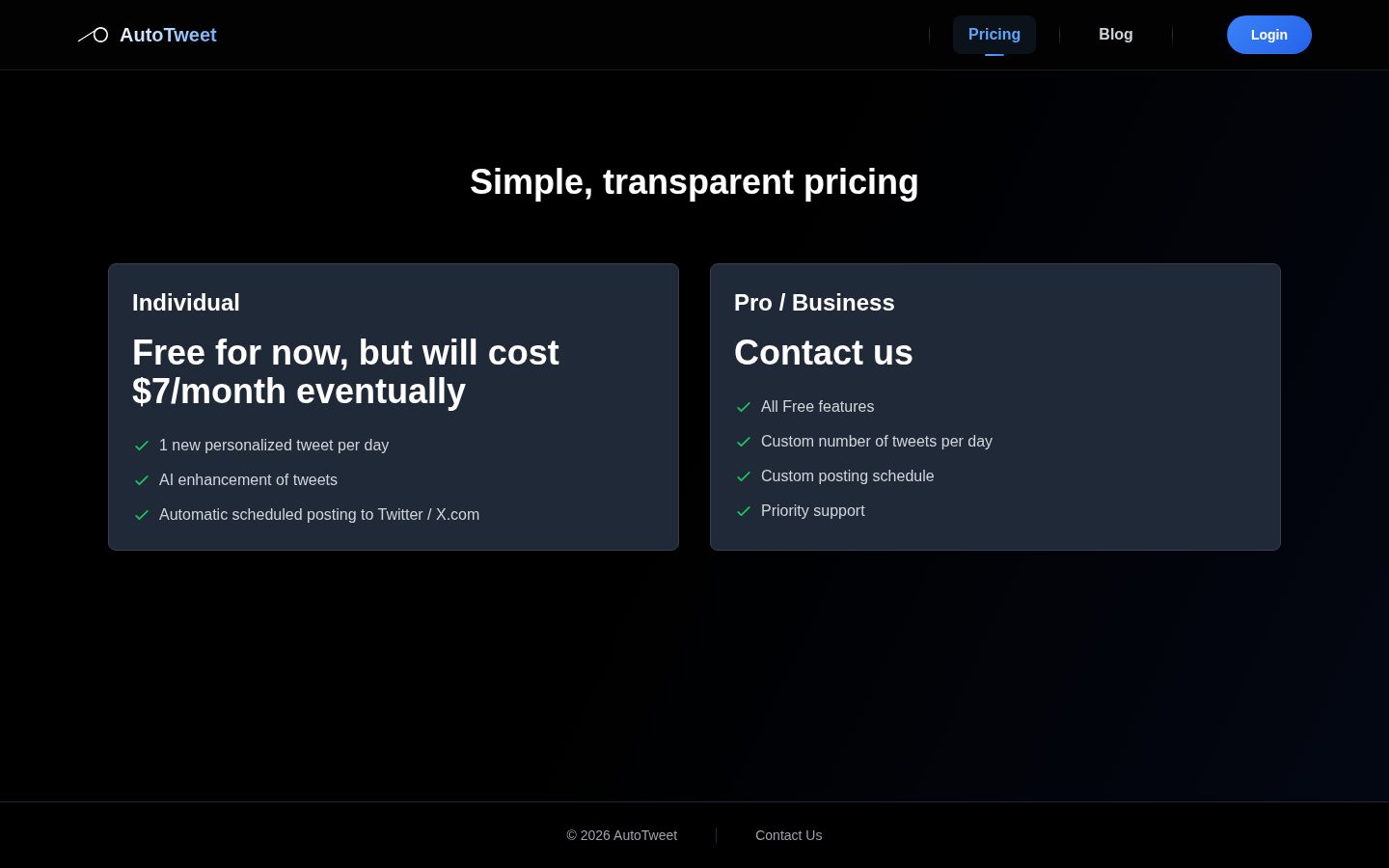 AutoTweet Pricing