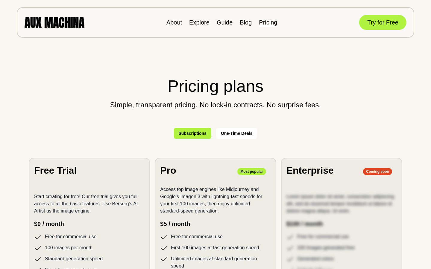 Aux Machina Pricing