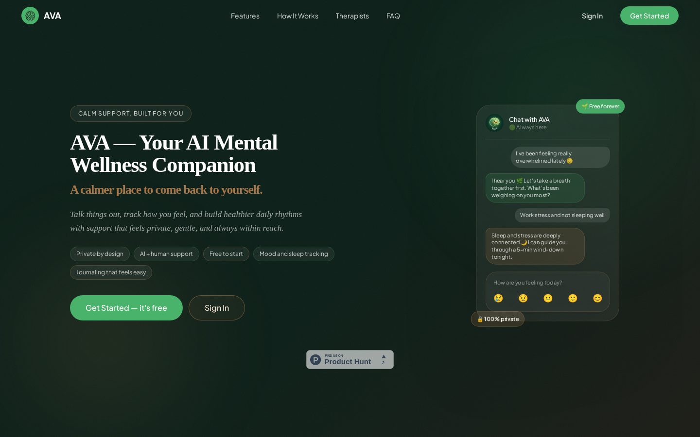 Ava calm Homepage