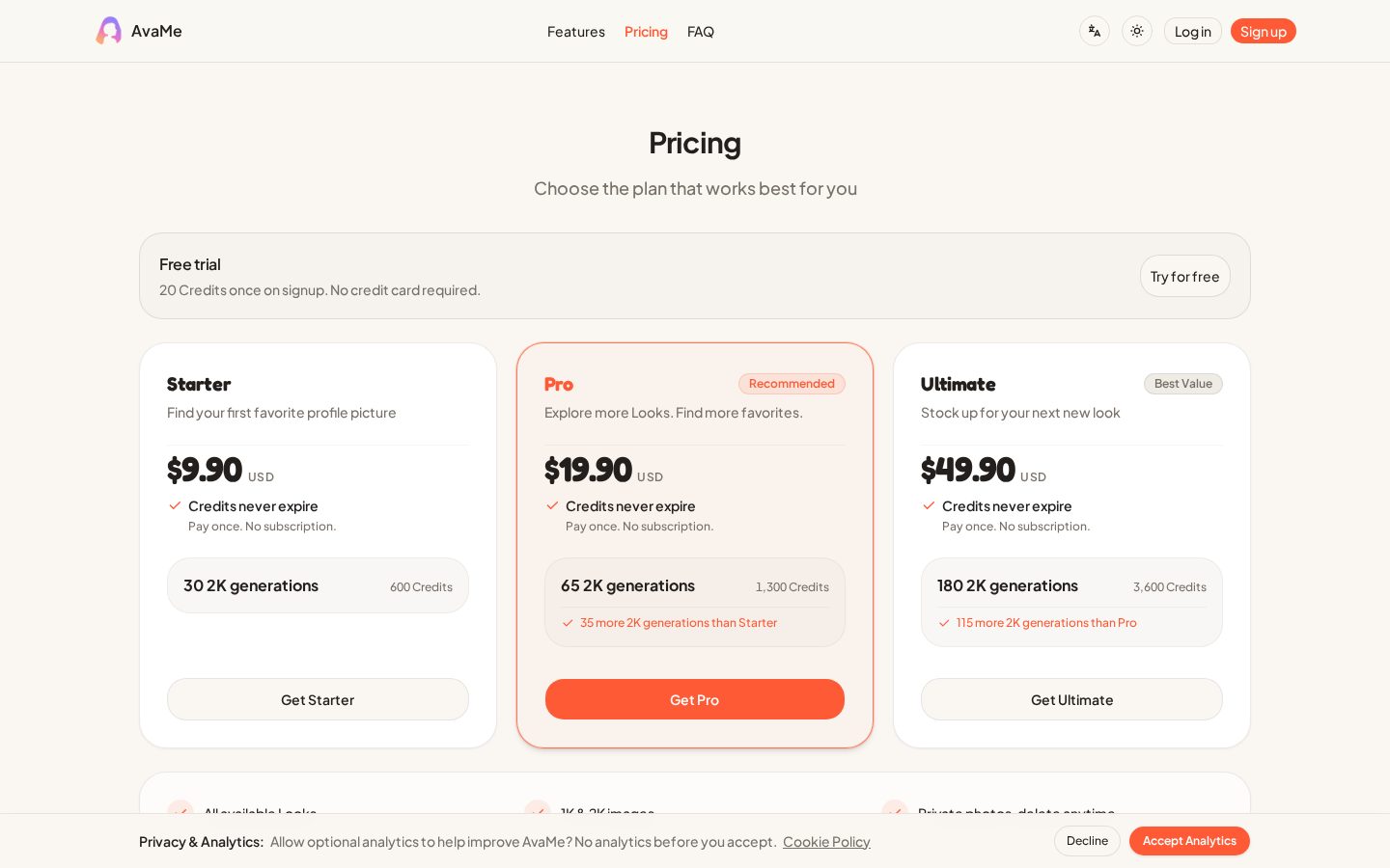 AvaMe Pricing