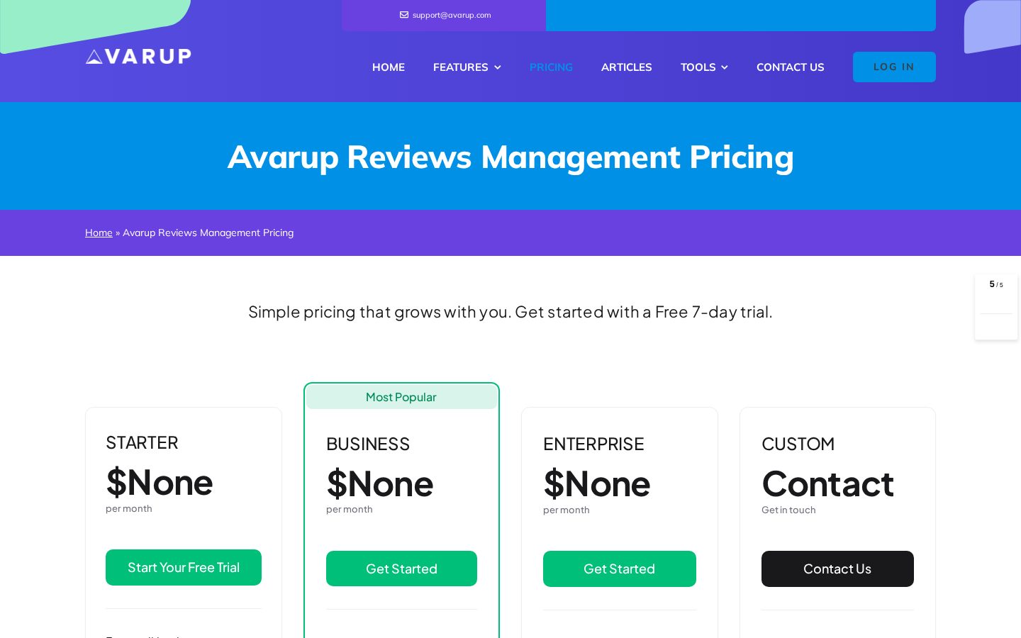 Avarup Pricing