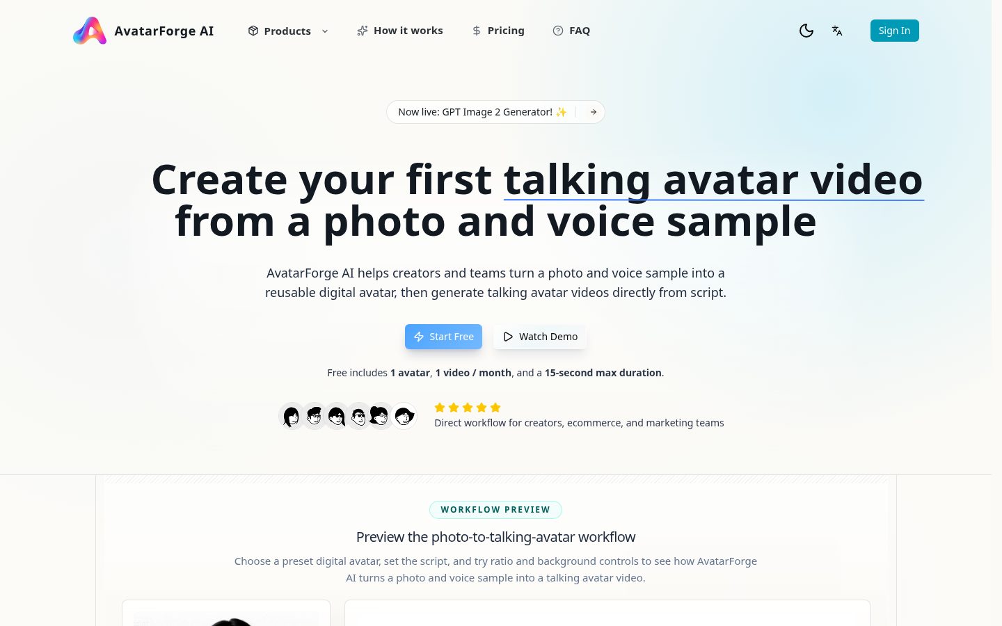 AvatarForge AI Homepage