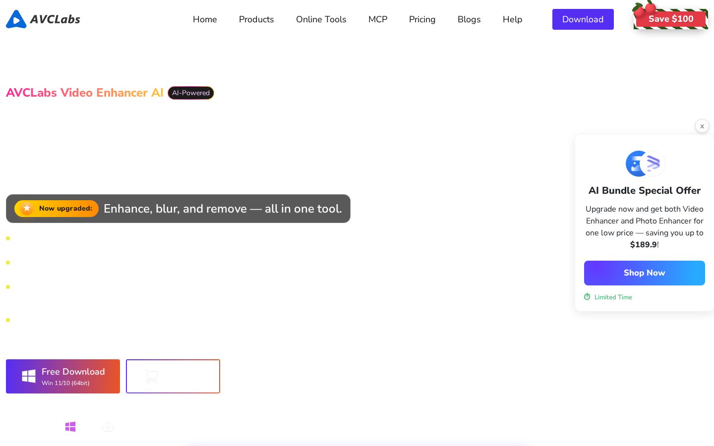 AVCLabs Video Enhancer AI Homepage