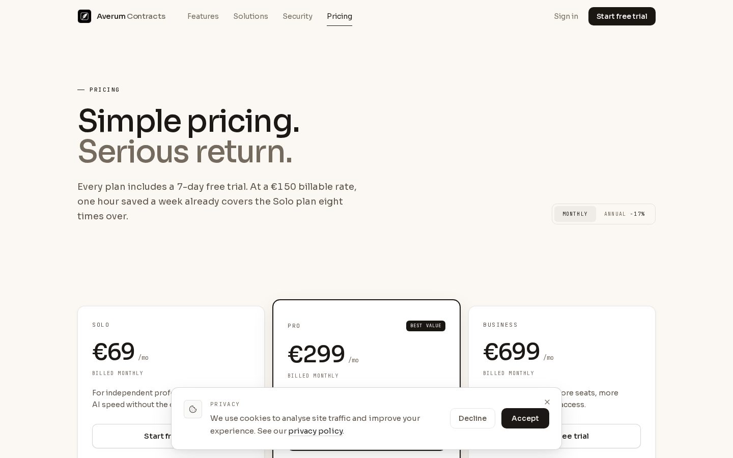 Averum Contracts Pricing